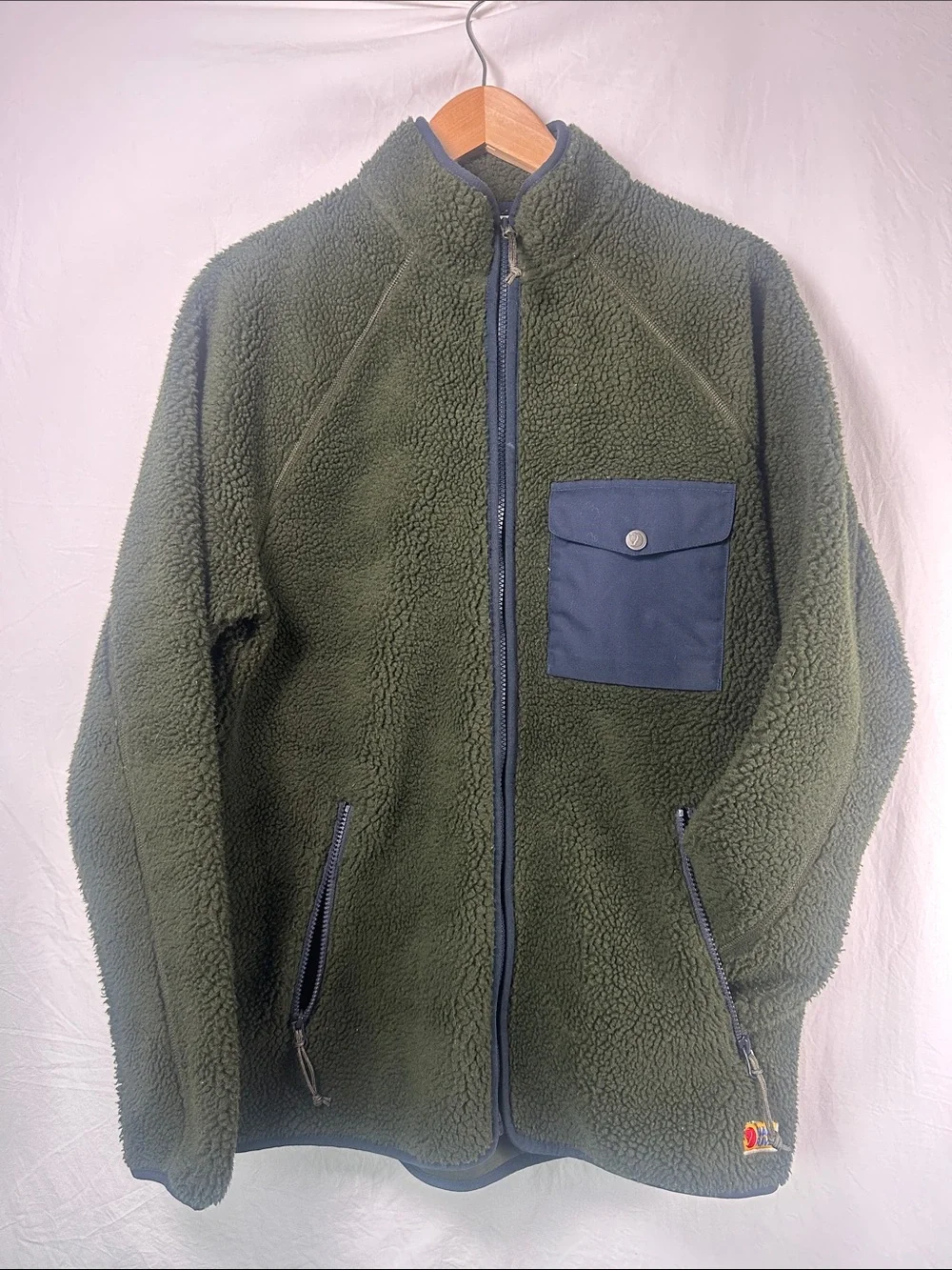 Fjallraven Olive Green Sherpa Jacket with Navy Chest Pocket